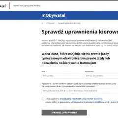 Formularz do sprawdzenie uprawnień kierowcy. Wpisz dane z prawa jazdy lub pozwolenia na tramwaj, aby sprawdzić ich ważność.