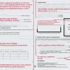 Formularz wniosku o wydanie prawa jazdy, zawierający sekcje dotyczące danych osobowych, oświadczeń i potwierdzenia kwalifikacji. Wniosek o wydanie prawa jazdy.