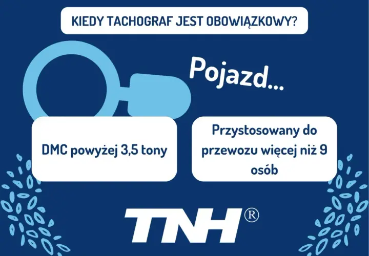Kiedy pojazd specjalny musi mieć tachograf? Gdy DMC przekracza 3,5 tony lub przewozi więcej niż 9 osób.