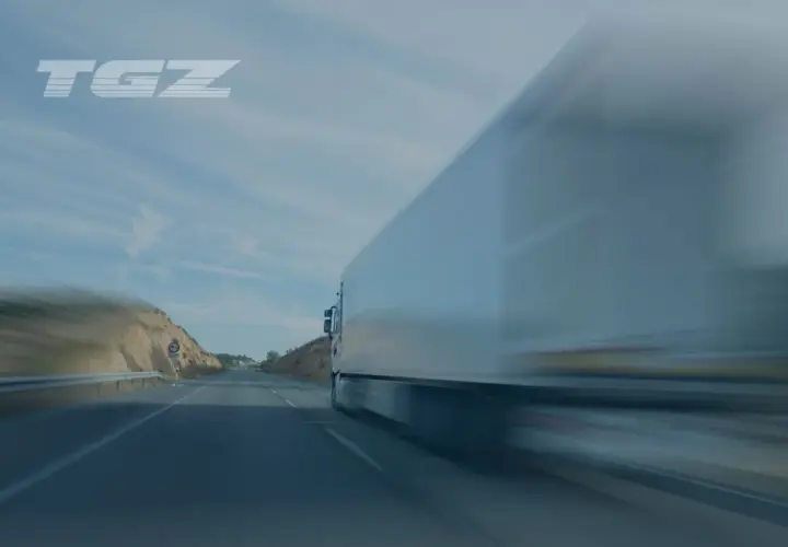 art 12 561 we 2006 opis. Ciężarówka TGZ pędzi autostradą, krajobraz rozmyty przez prędkość.