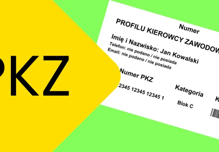 Profil kierowcy zawodowego (PKZ) Jana Kowalskiego, numer PKZ, kategoria Blok C. Potwierdzenie posiadania uprawnień kierowcy zawodowego.