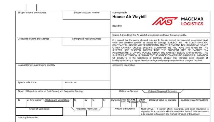 Dokumenty w transporcie międzynarodowym: formularz Air Waybill z danymi nadawcy, odbiorcy i szczegółami przesyłki.