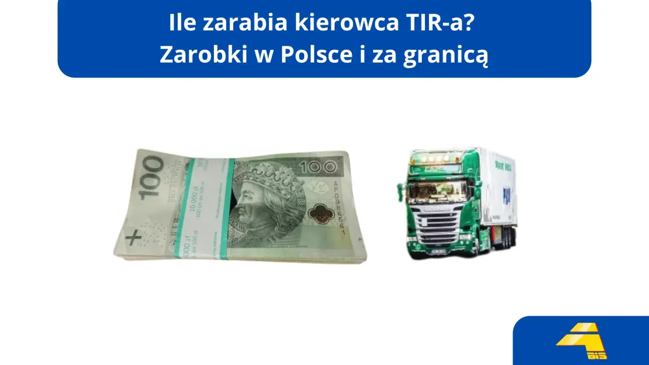 Stos banknotów 100 zł obok zielonego tira. Ile zarabia kierowca tira?