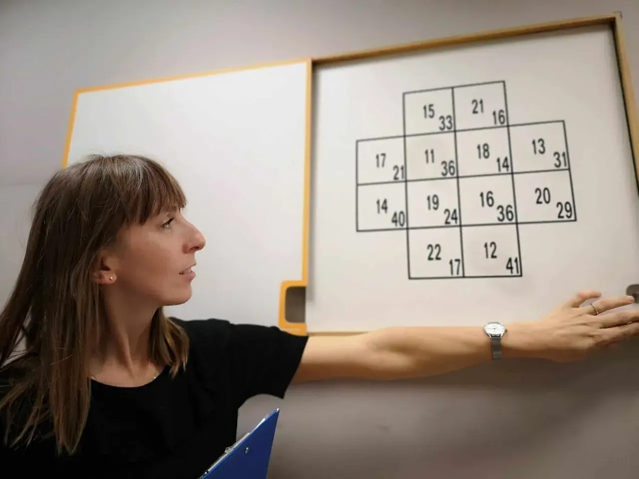 Psycholog analizuje wyniki testu, który może być częścią orzeczenia psychologicznego kat B.